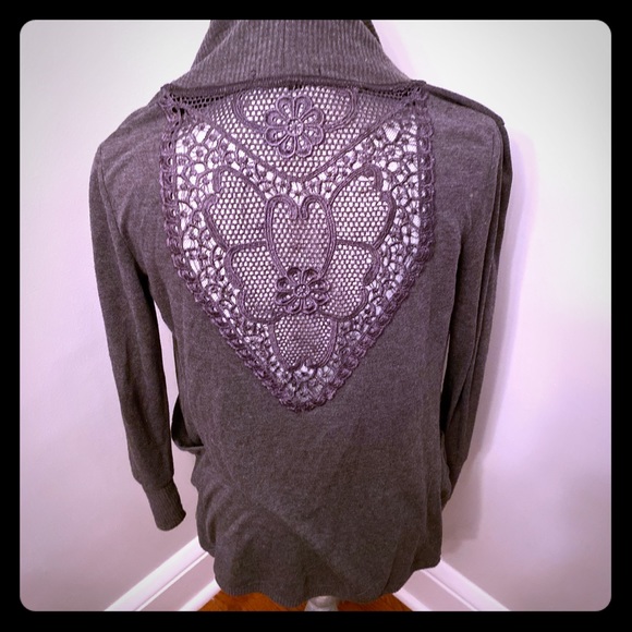 Grey detailed long length cardigan. - Picture 1 of 2